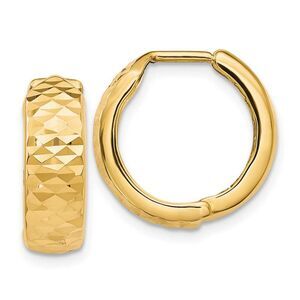 5mm 10k Yellow Gold Diamond Cut Hinged Huggie Hoops, 16mm (5/8 Inch)